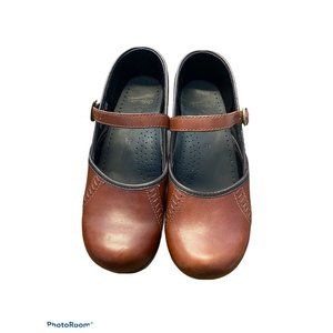 Dansko Mary Jane Clogs Brown Leather Womens Wedge
